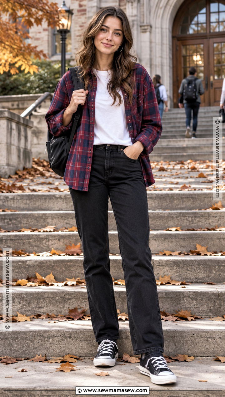 Flannel Shirt and Black Jeans Fall School Outfit - 15 easy fall school outfits