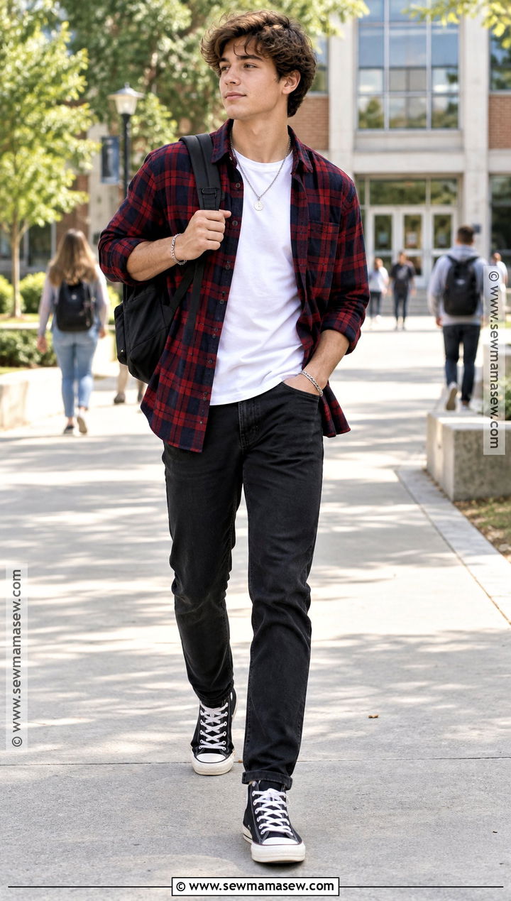Flannel Shirt and Black Jeans School Outfit - 15 back to school high school outfits