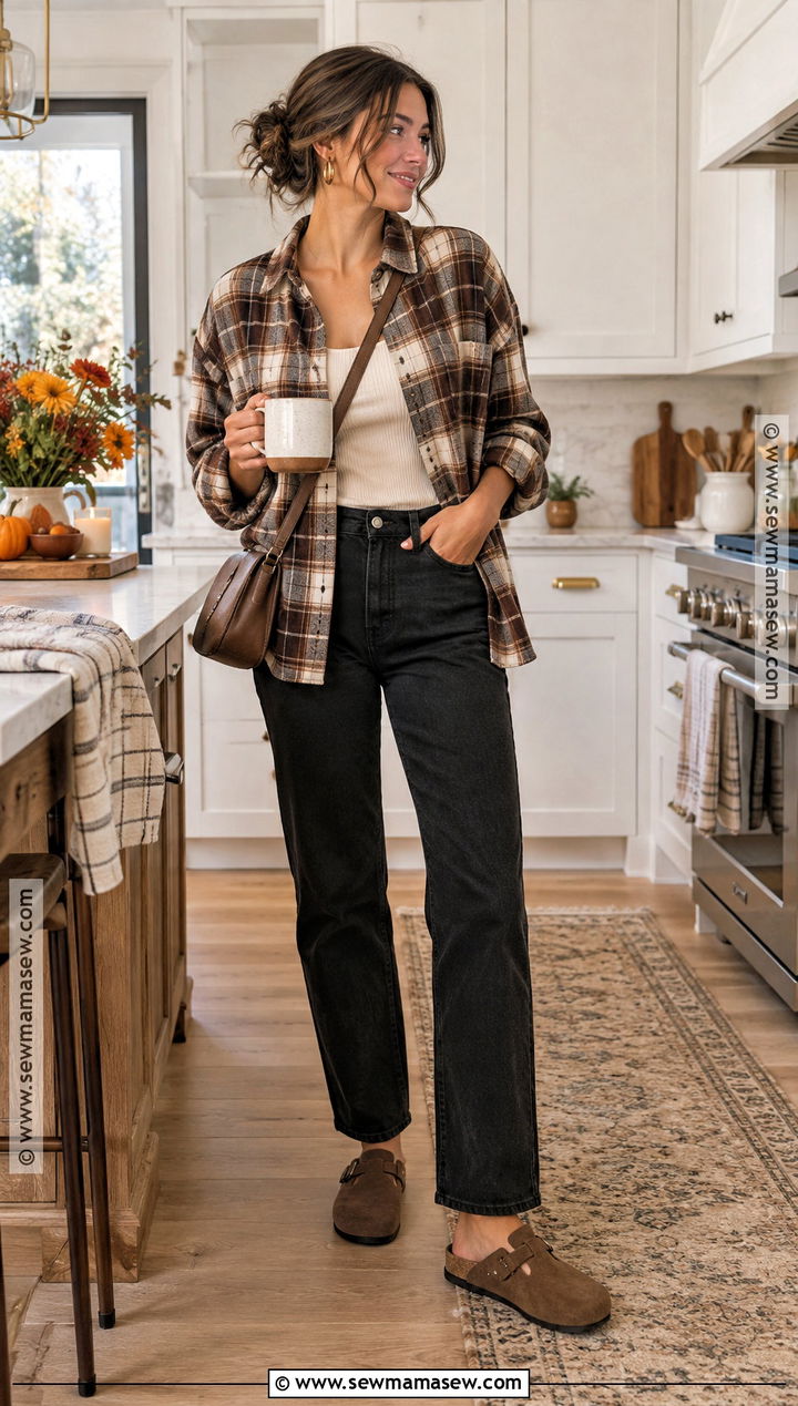 Flannel Shirt and Black Jeans Thanksgiving Outfit - 25 Chill Thanksgiving Outfits