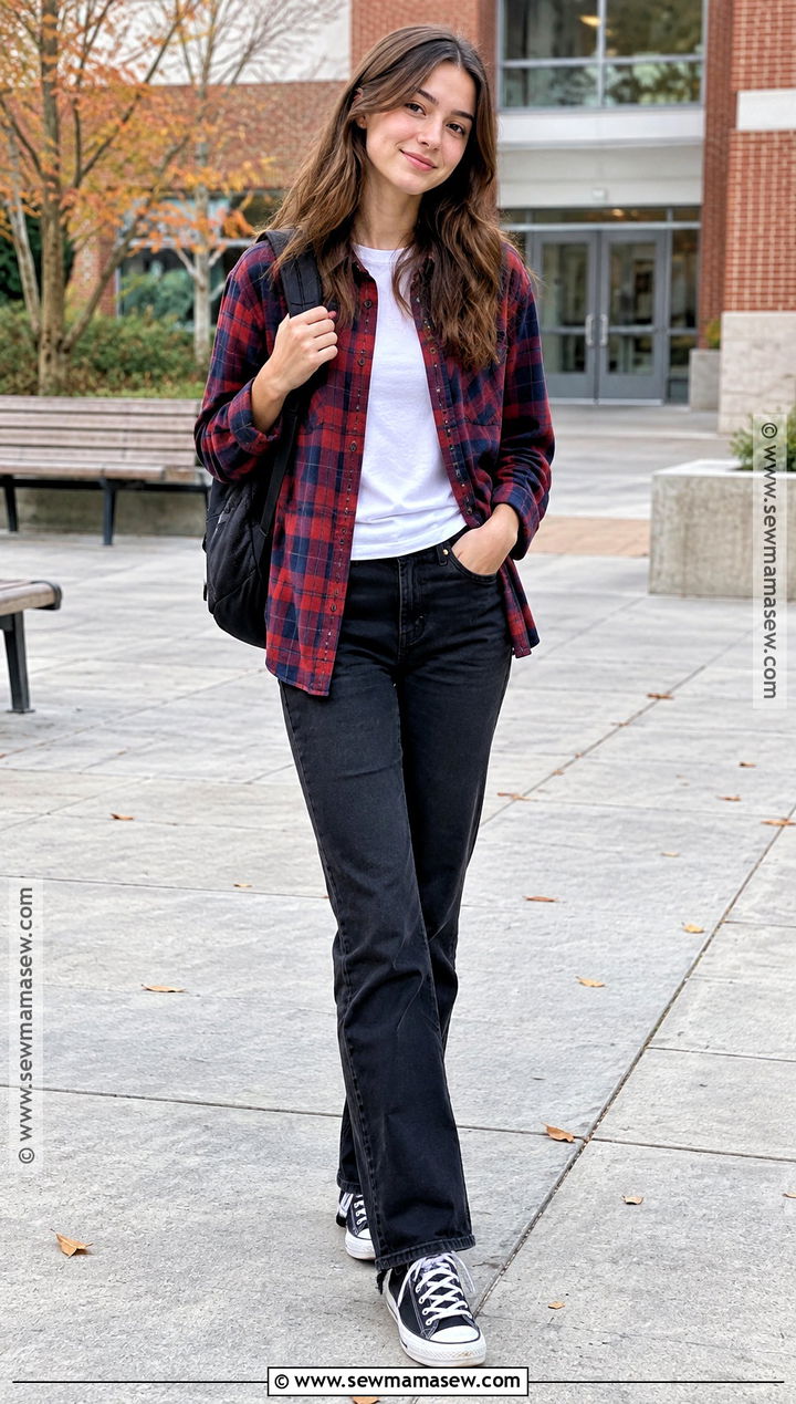Flannel Shirt and Black Jeans - 15 Highschool Fall Outfits