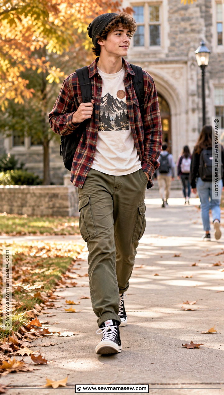 Flannel Shirt and Cargo Pants Fall Outfit - 15 Fall Outfit Inspiration Ideas for Teens