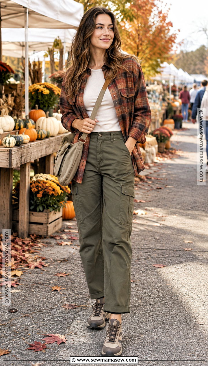 Flannel Shirt and Cargo Pants Fall Outfit - 15 Comfortable Fall Outfits 2026