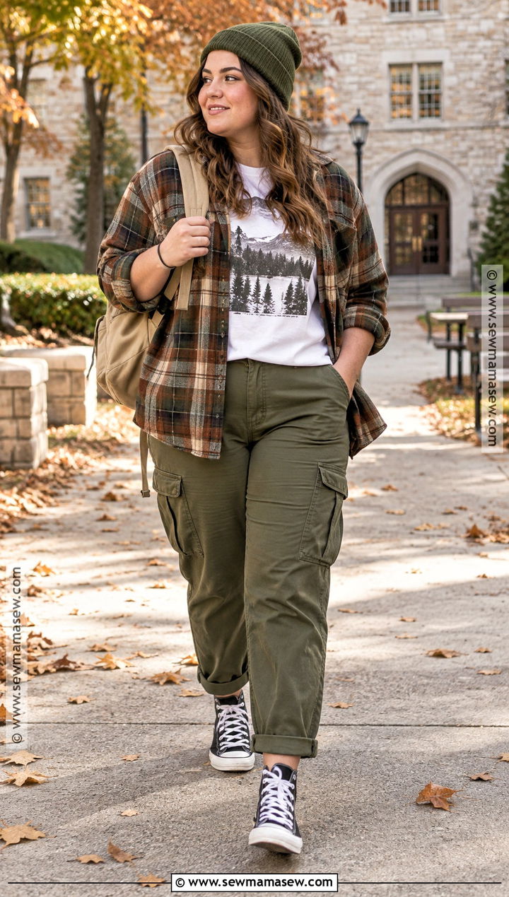Flannel Shirt and Cargo Pants School Outfit - 25 autumn school outfits
