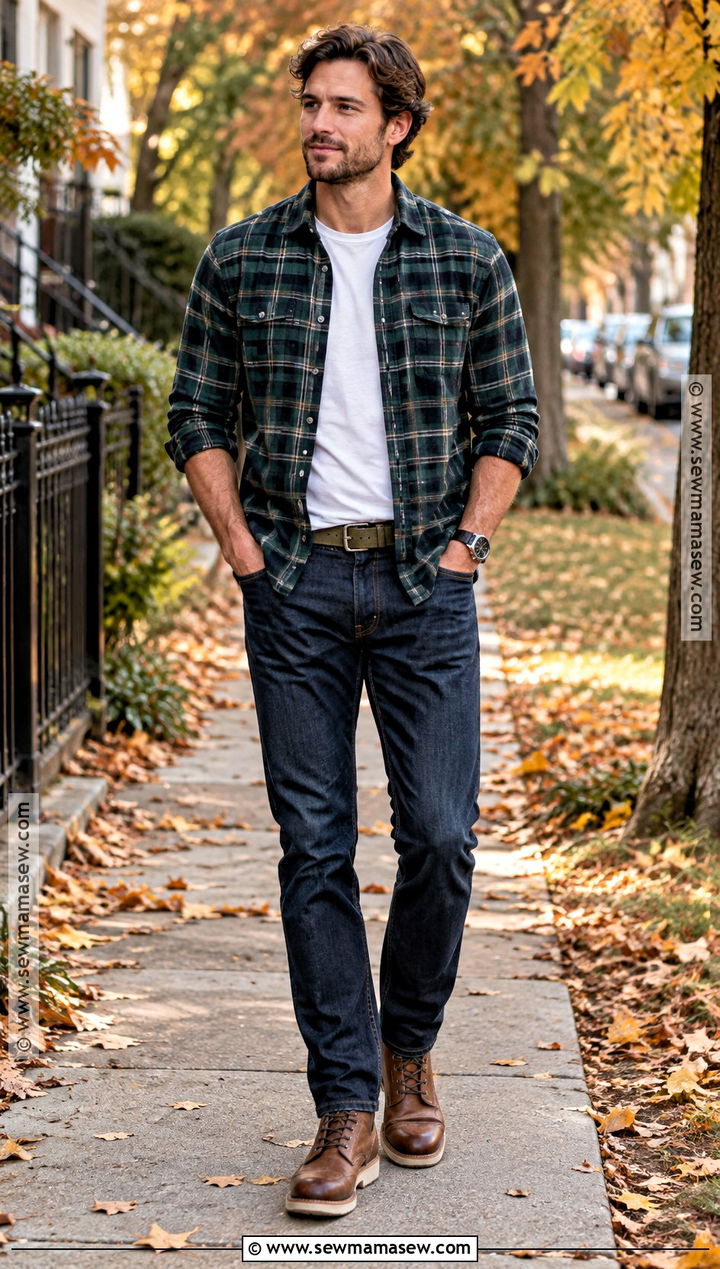 Flannel Shirt and Dark Jeans Fall Outfit - 20 Fall Outfits for Guys