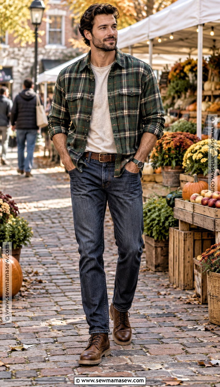 Flannel Shirt and Dark Jeans Fall Outfit - 15 fall outfits for men