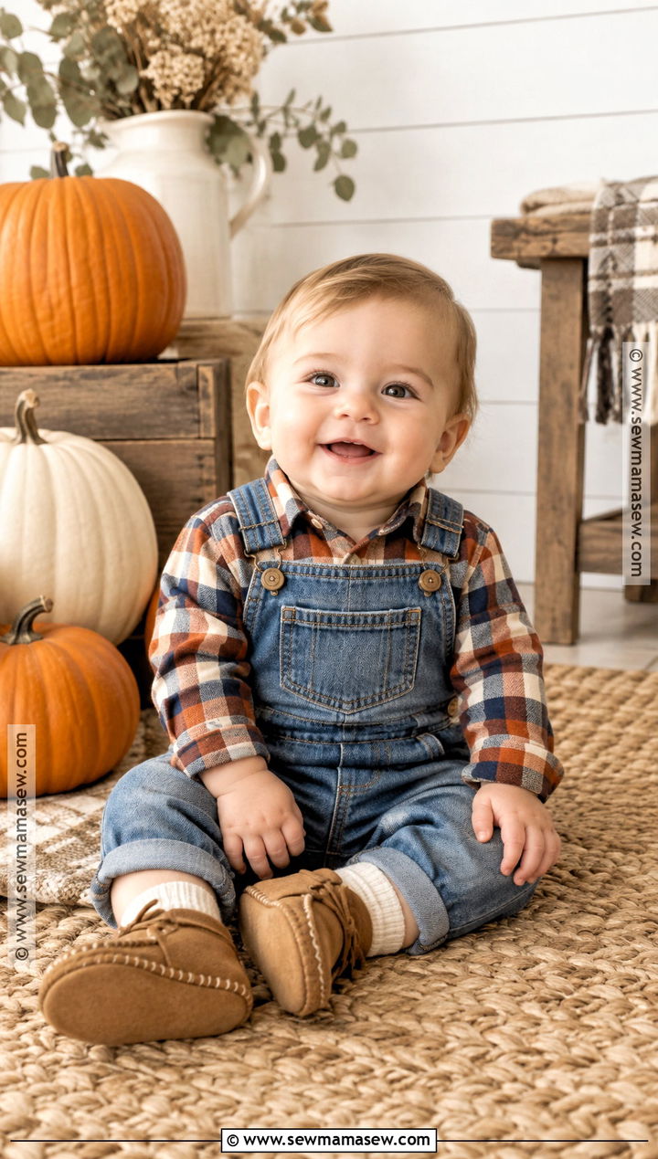 Flannel Shirt and Denim Overalls - 15 thanksgiving outfit ideas for baby boys