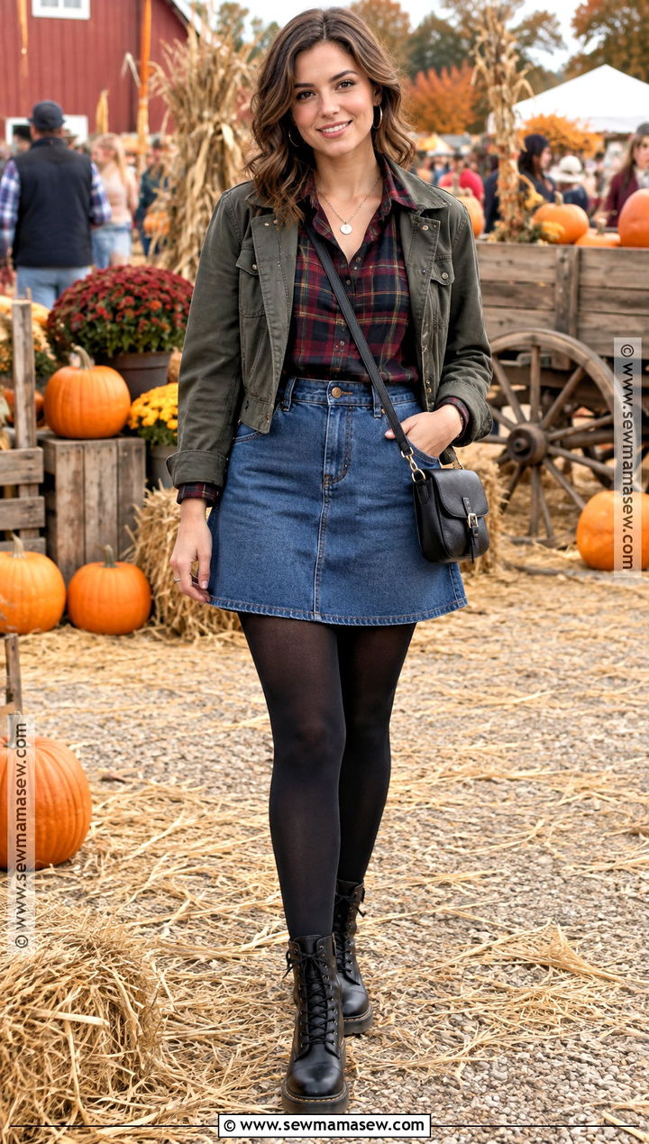 Flannel Shirt and Denim Skirt Fall Festival Outfit - 30 fall festival outfit ideas