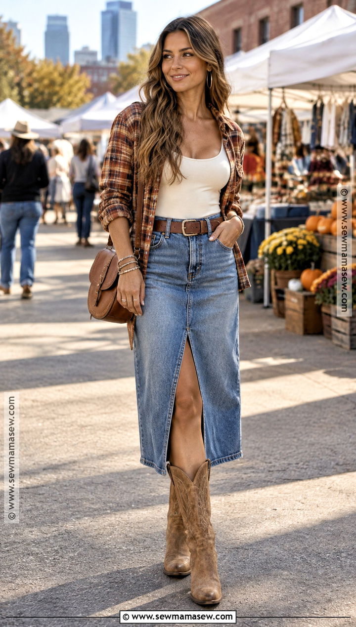 Flannel Shirt and Denim Skirt Nashville October Outfit - 20 nashville in october outfits