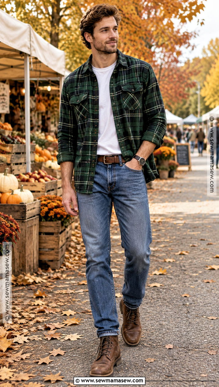 Flannel Shirt and Jeans Fall Outfit - 15 cute fall outfits for men