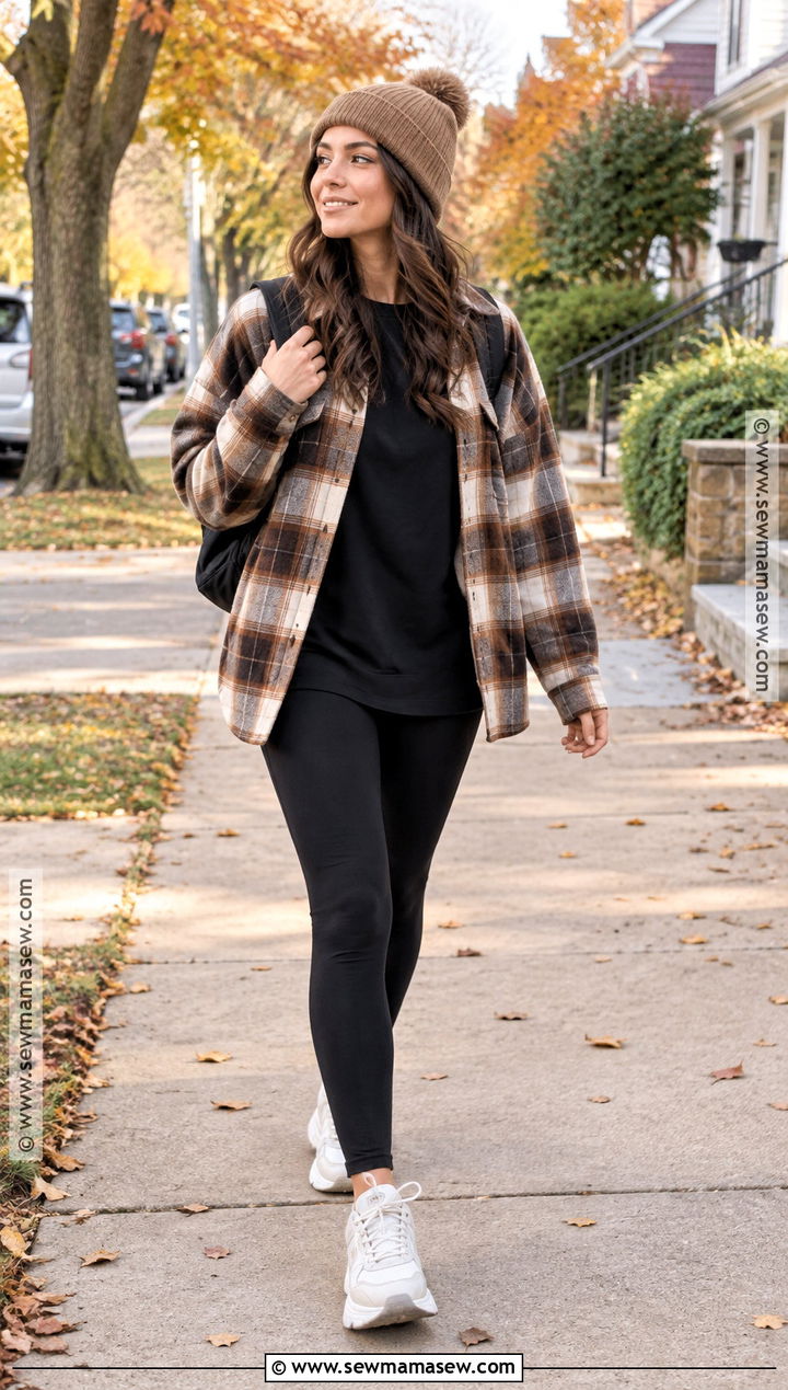 Flannel Shirt and Leggings Fall Outfit - 15 affordable fall fashion ideas