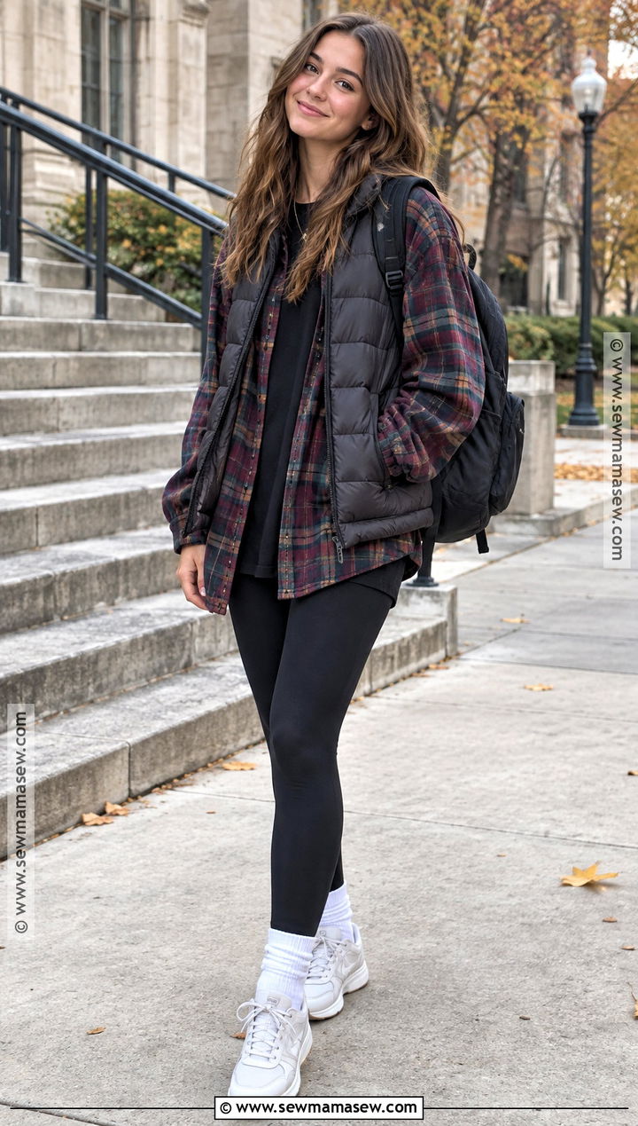 Flannel Shirt and Leggings School Outfit - 20 aesthetic fall outfits for school
