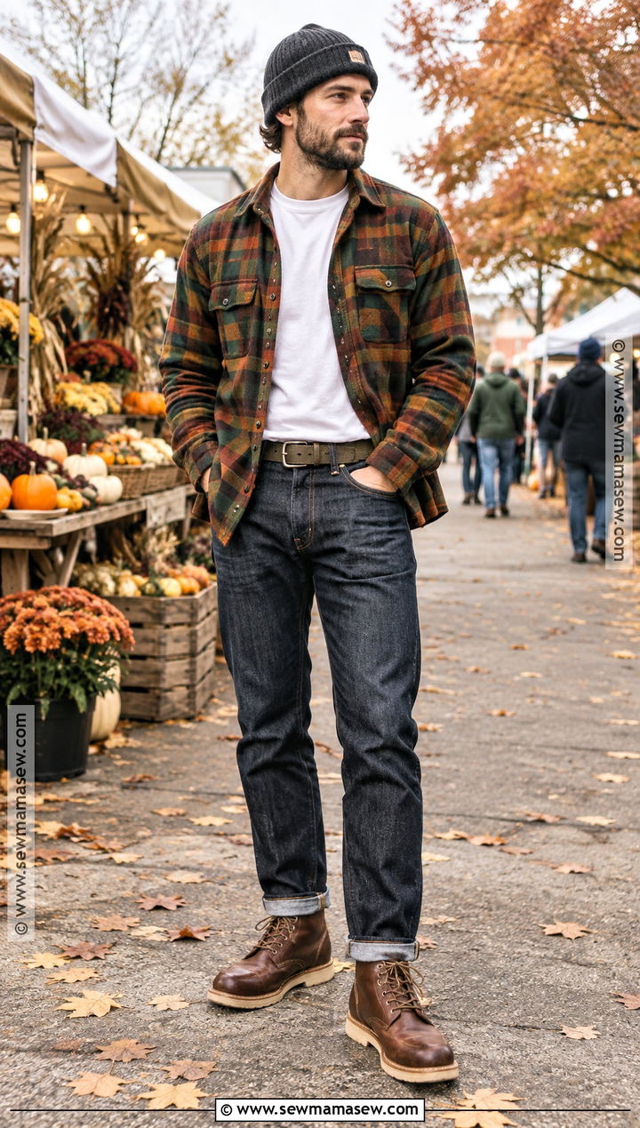 Flannel Shirt and Raw Denim Hipster Fall Outfit - 15 Hipster Fall Outfits for Men