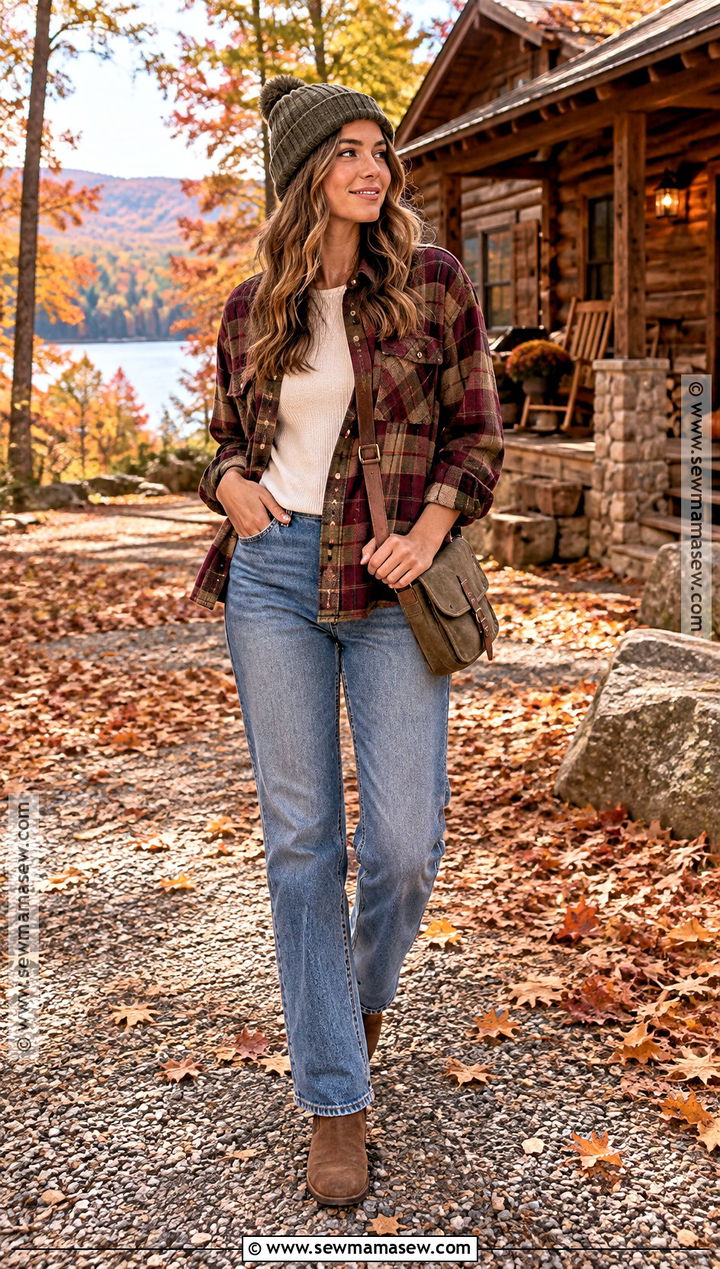 Flannel Shirt and Relaxed Jeans Fall Road Trip Outfit - 20 fall road trip outfit ideas
