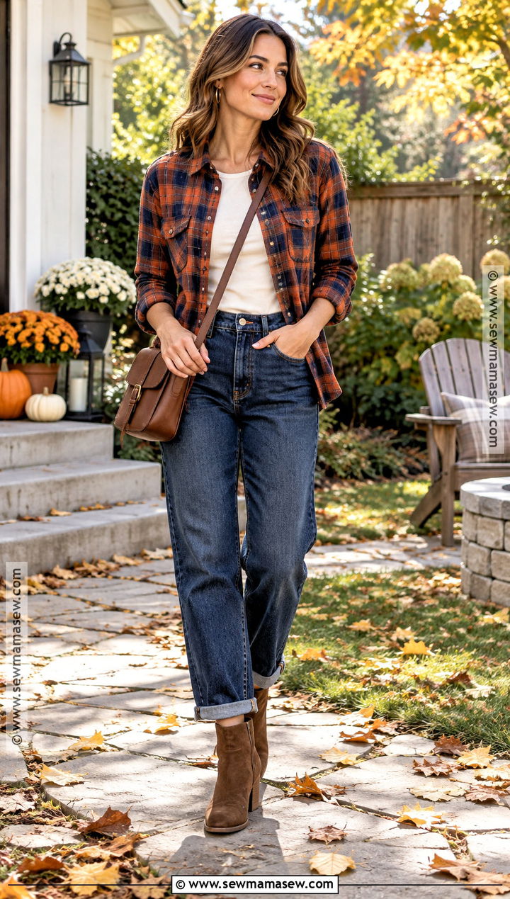 Flannel Shirt and Relaxed Jeans Thanksgiving Outfit - 25 thanksgiving day outfits for women