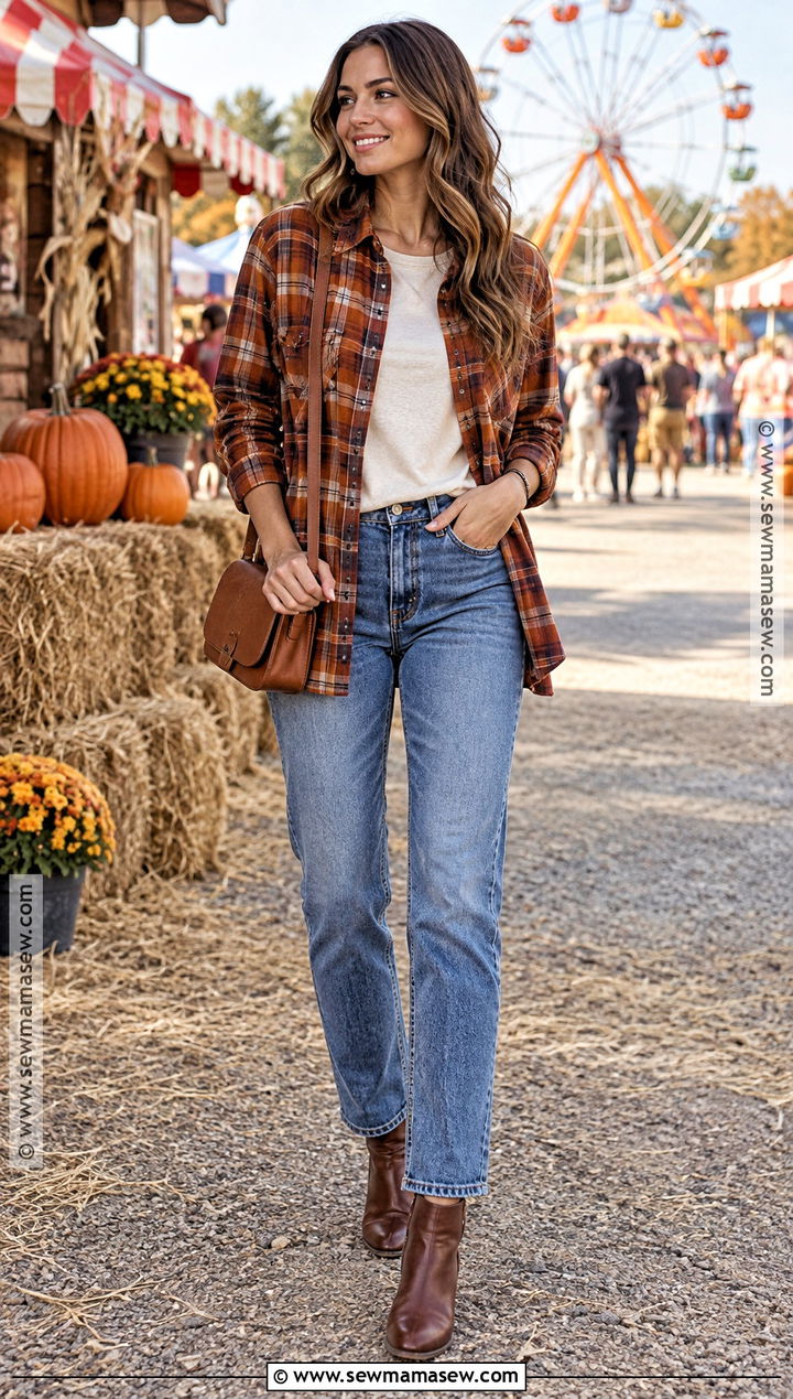 Flannel Shirt and Straight Leg Jeans Fall Fair Outfit - 25 fall fair outfit ideas