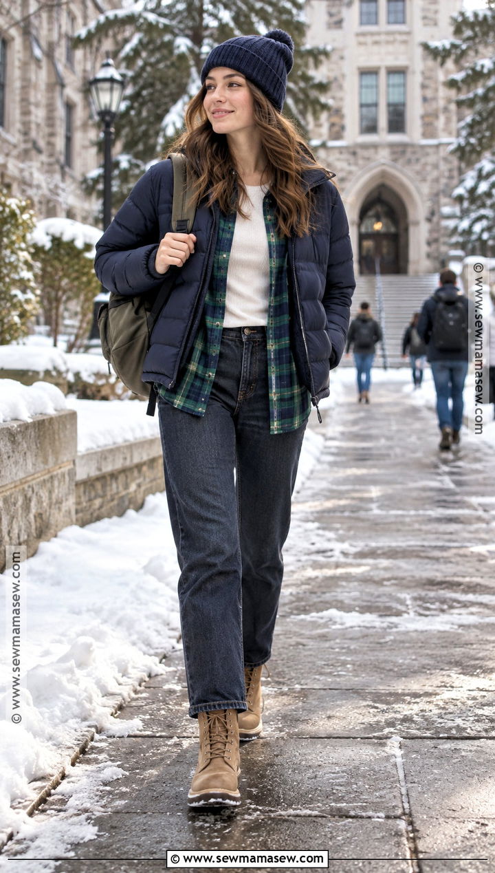 Flannel Shirt and Thermal Top Winter School Outfit - 20 winter back to school outfits