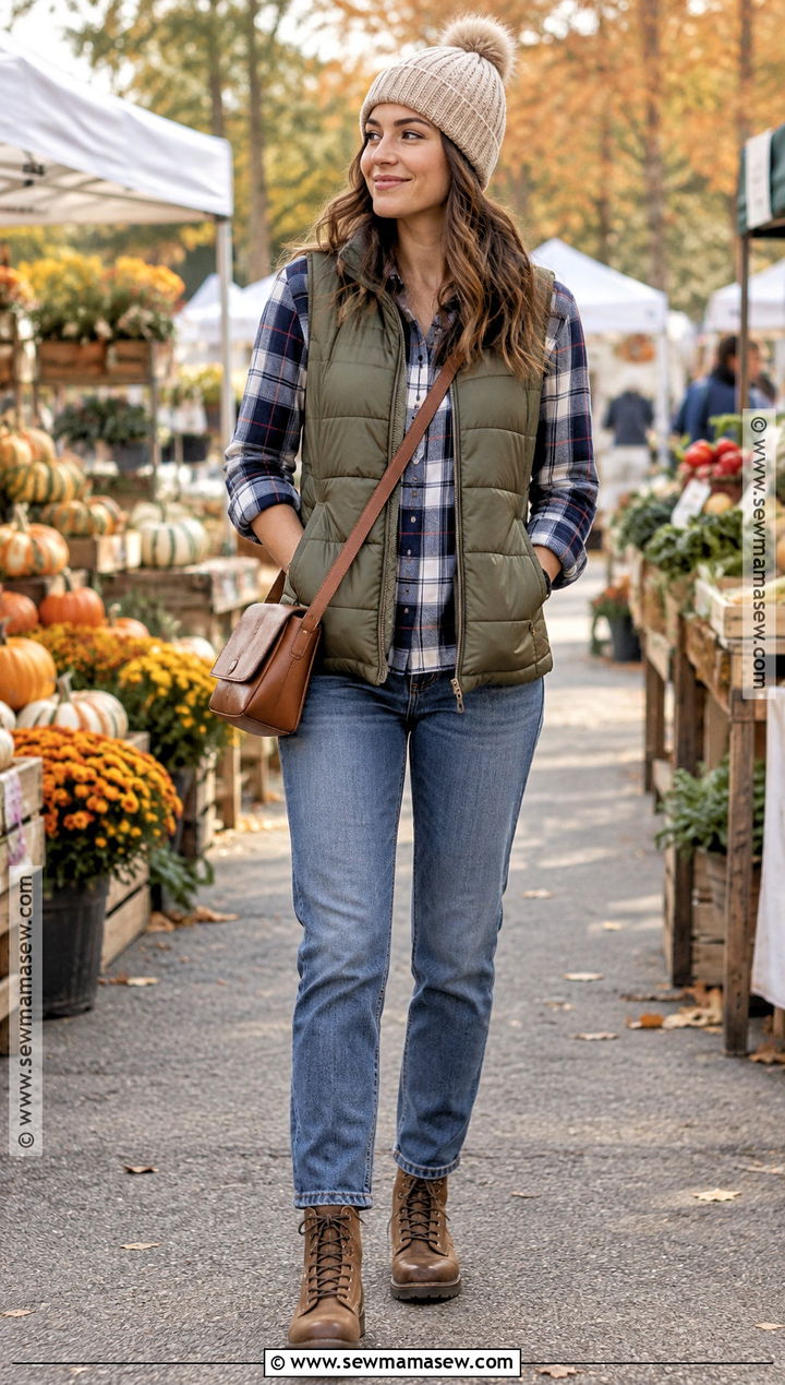 Flannel Under A Puffer Vest With Jeans - 15 fall fits flannel