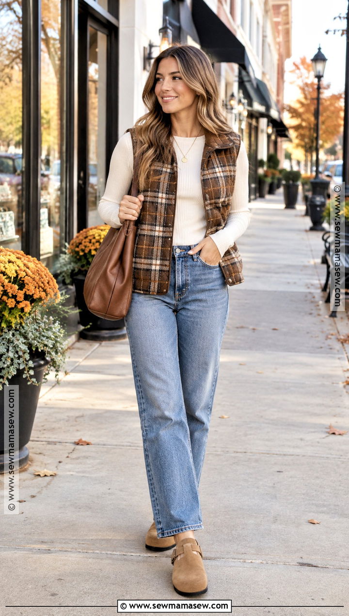 Flannel Vest With A Knit Top And Relaxed Jeans - 15 Fall Fashion Flannel Ideas