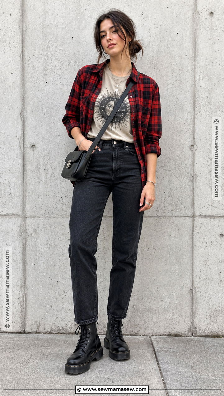 Flannel With A Graphic Tee And Black Jeans - 15 Cute Fall Outfits Flannel