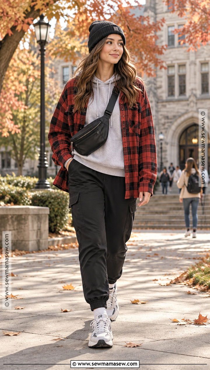 Flannel With Hoodie and Joggers - 15 Fall Outfits 2026 Flannel