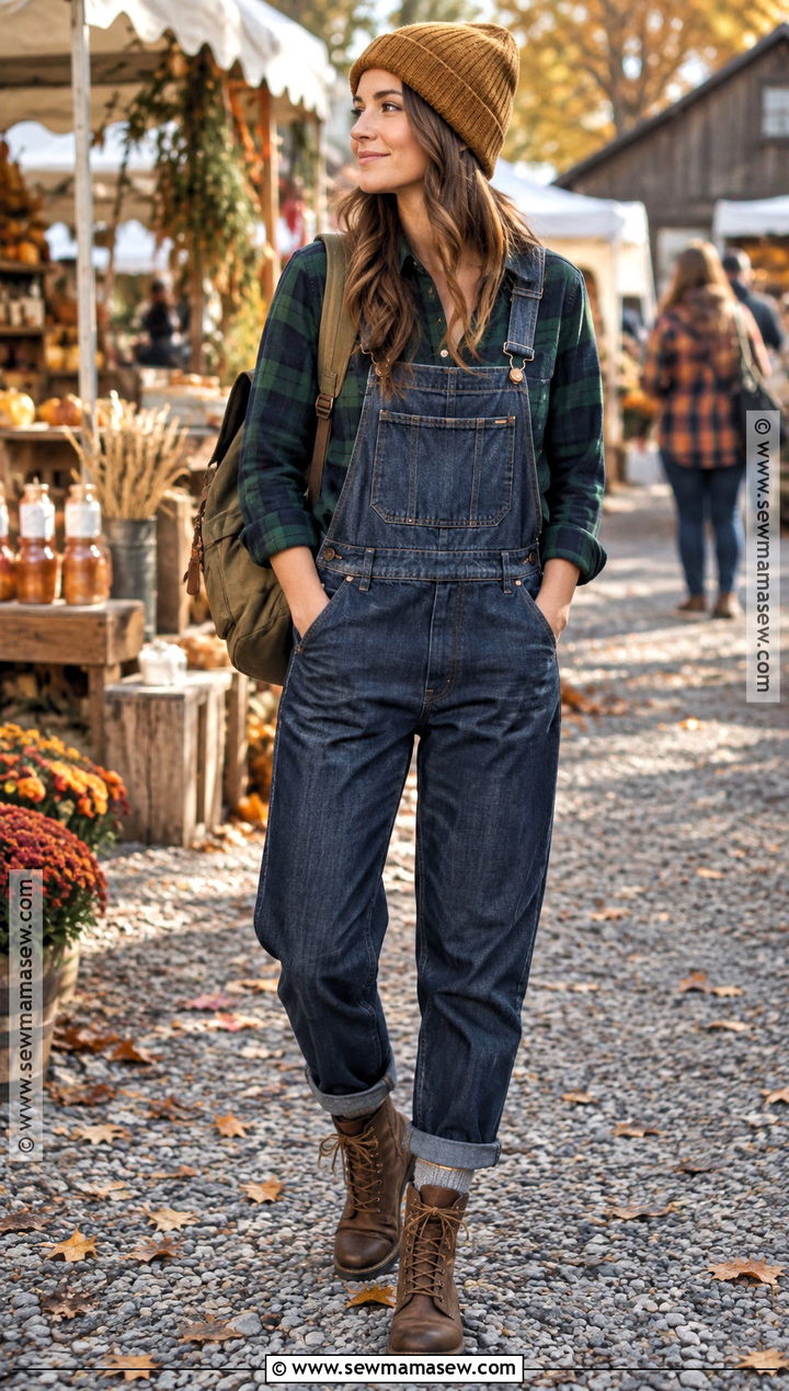 Flannel With Overalls And Work Boots - 15 Fall Flannels for Women