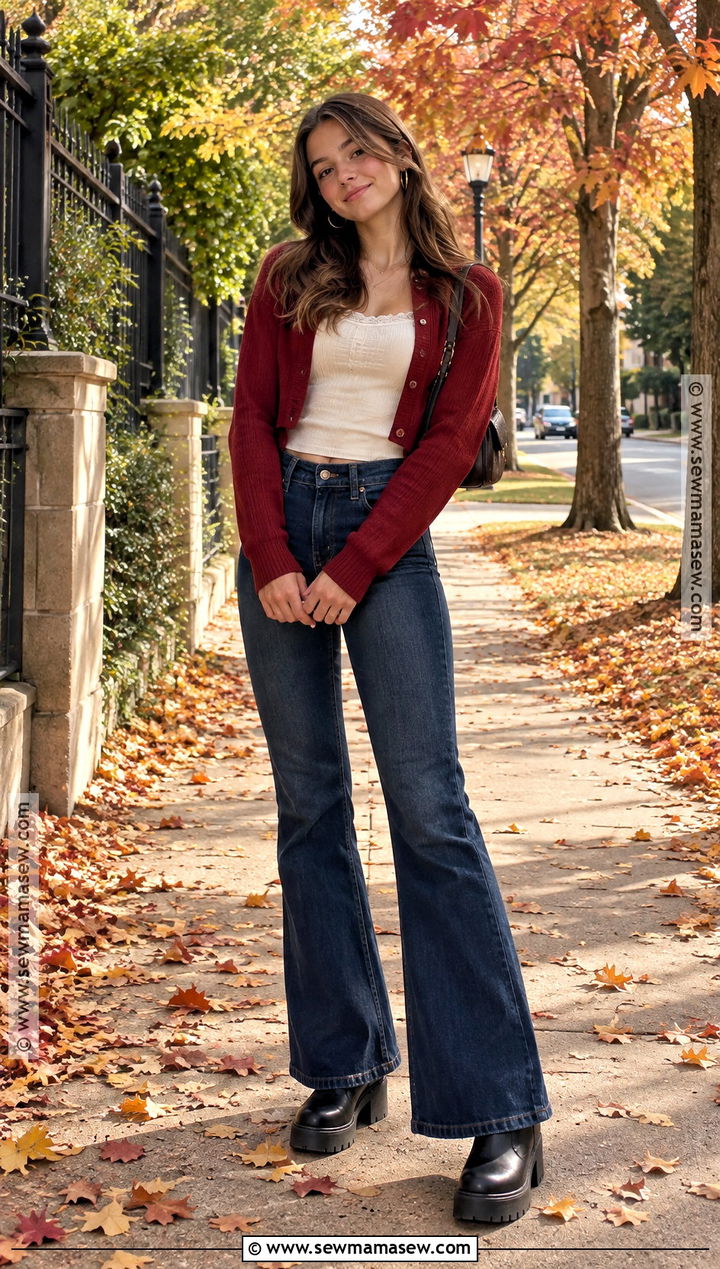 Flare Jeans And Cropped Cardigan Thanksgiving Outfit - 20 Thanksgiving Outfit Teen Ideas for Girls