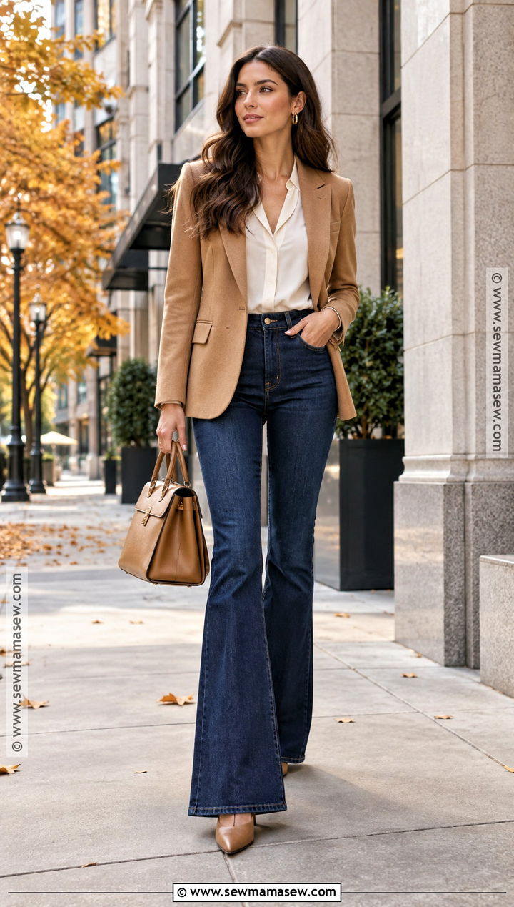 Flare Jeans With Blazer And Heeled Boots - 25 fall jeans