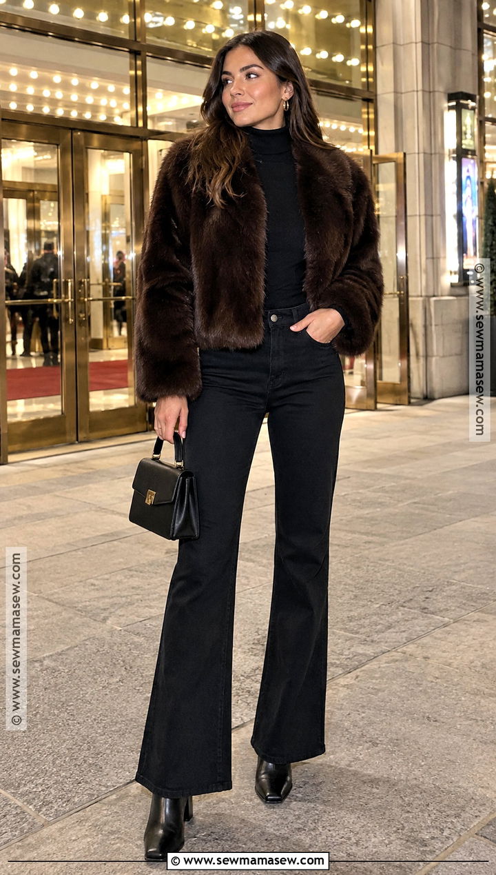 Flare Jeans With Faux Fur Jacket And Turtleneck - 25 flare jeans outfit fall