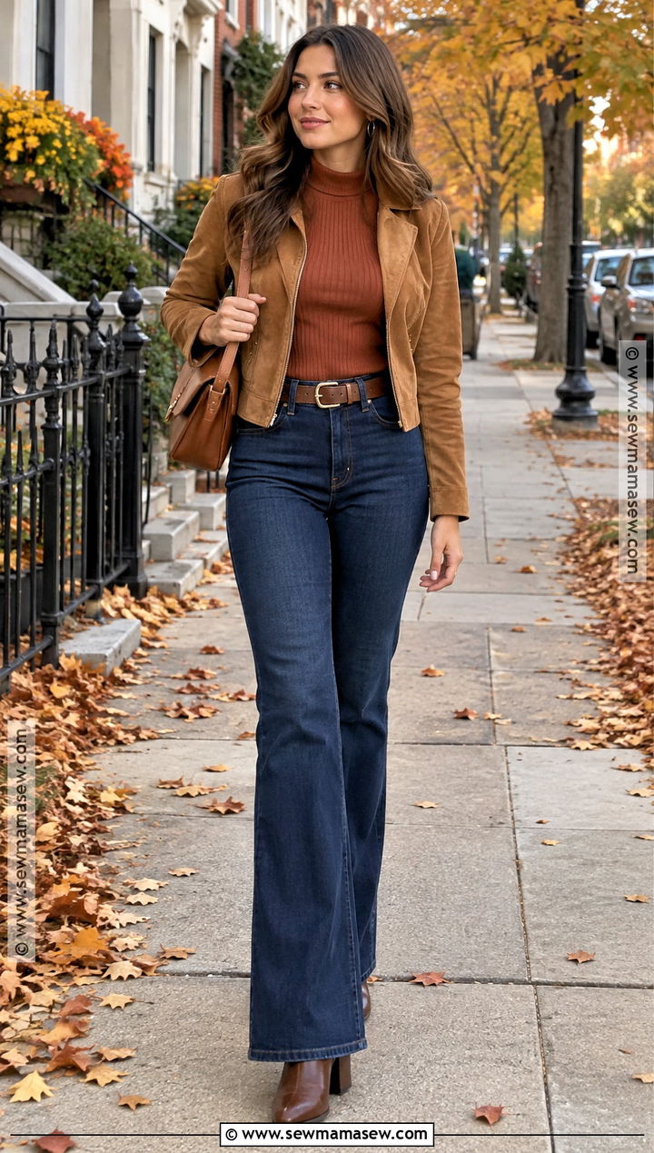 Flare Jeans With Suede Jacket - 15 Fall Outfits 2026 Jeans