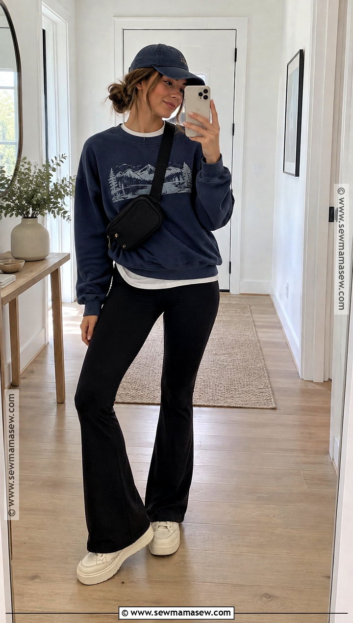 Flare Leggings And Graphic Sweatshirt - 25 flare leggings outfit fall
