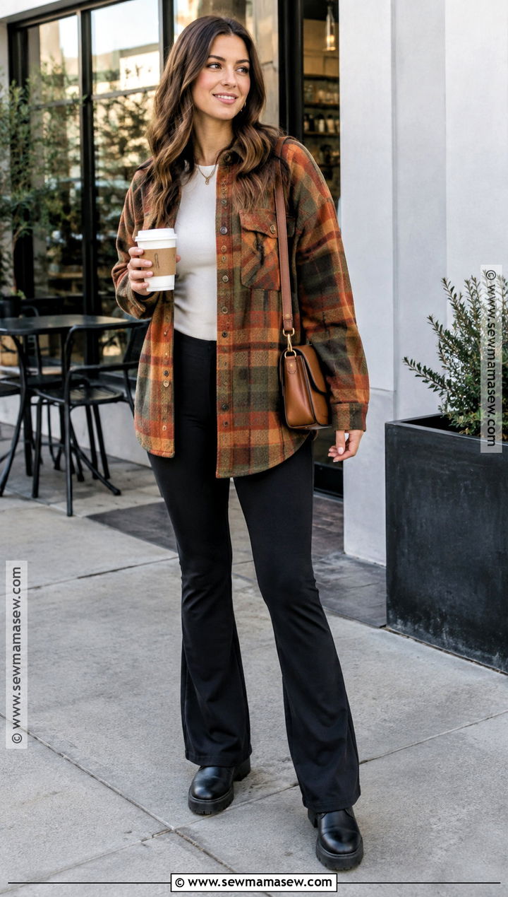 Flare Leggings And Plaid Shacket - 25 flare leggings outfit fall