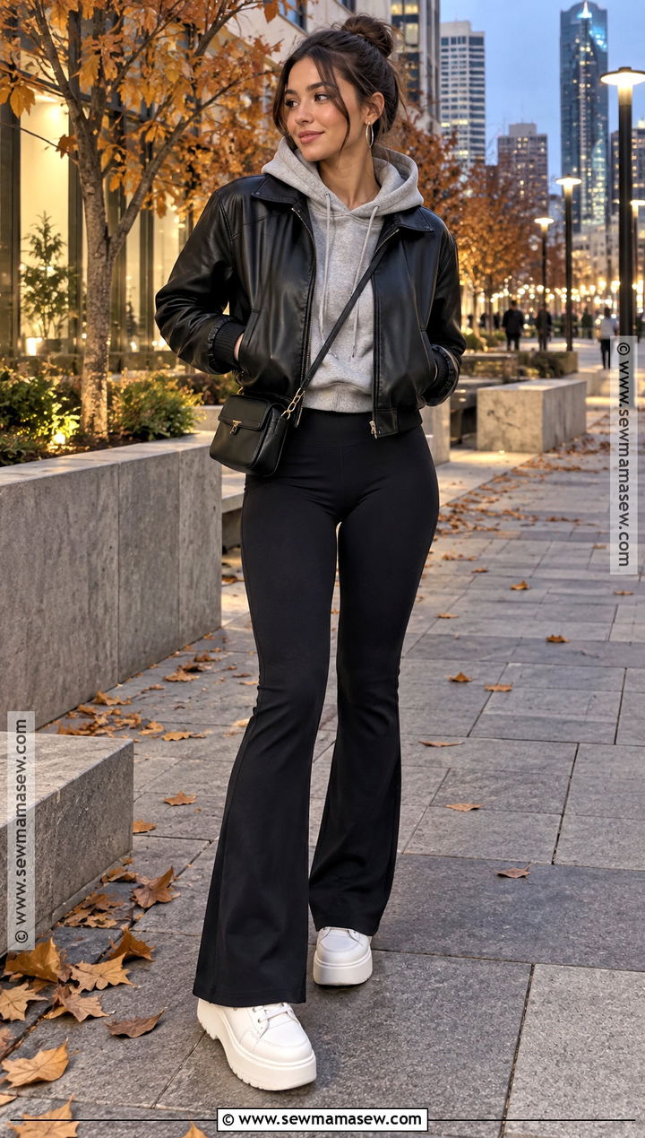 Flare Leggings With Hoodie And Leather Jacket - 15 fall fits flare leggings