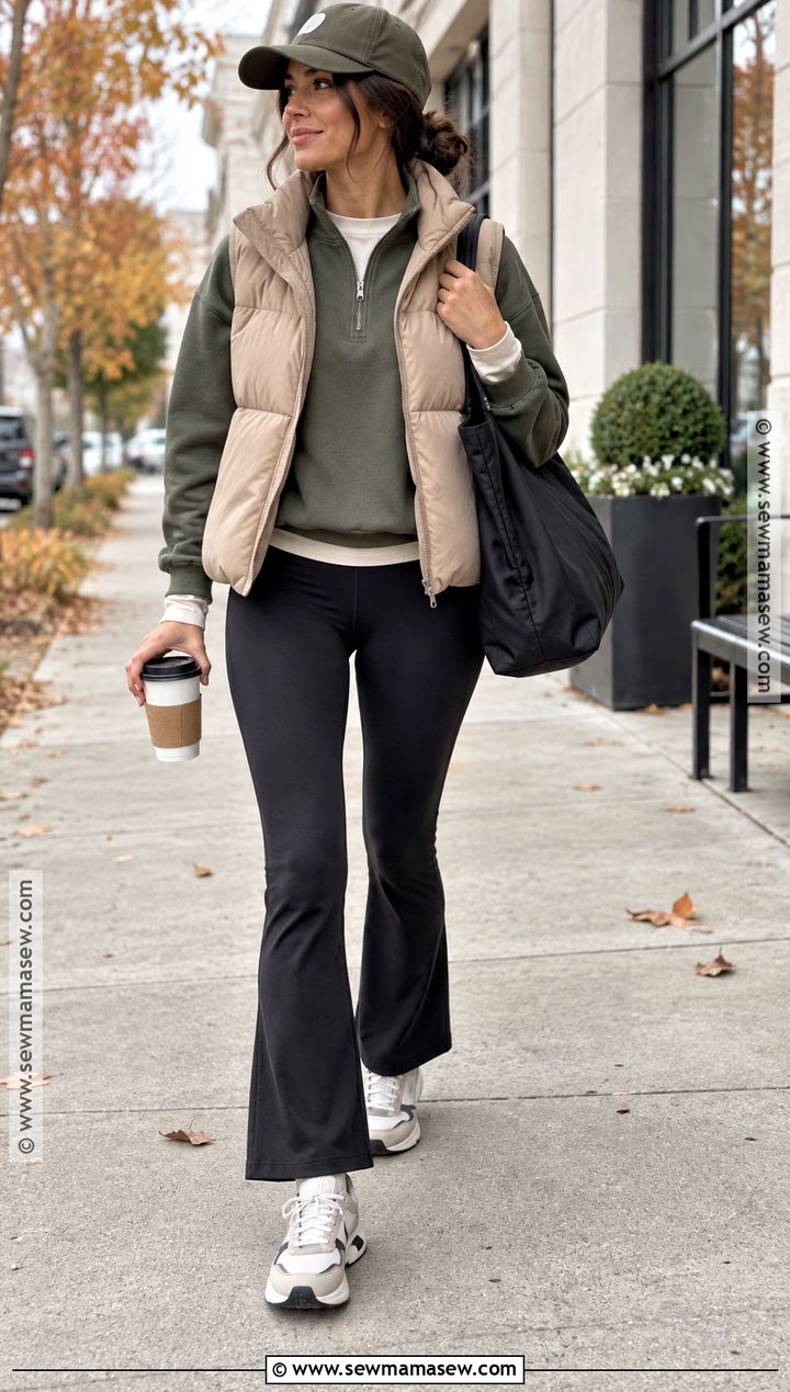 Flare Leggings With Quarter Zip And Puffer Vest - 15 fall fits flare leggings