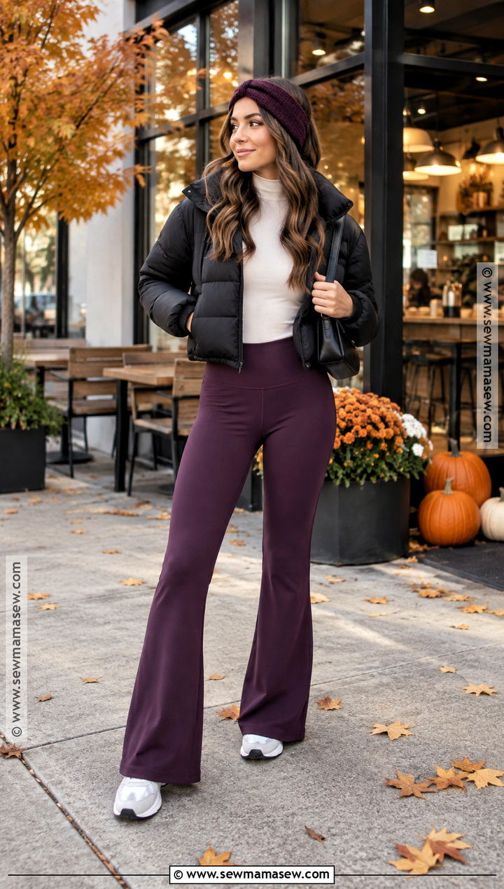 Flared Leggings And Cropped Puffer Athleisure - 15 autumn athleisure ideas