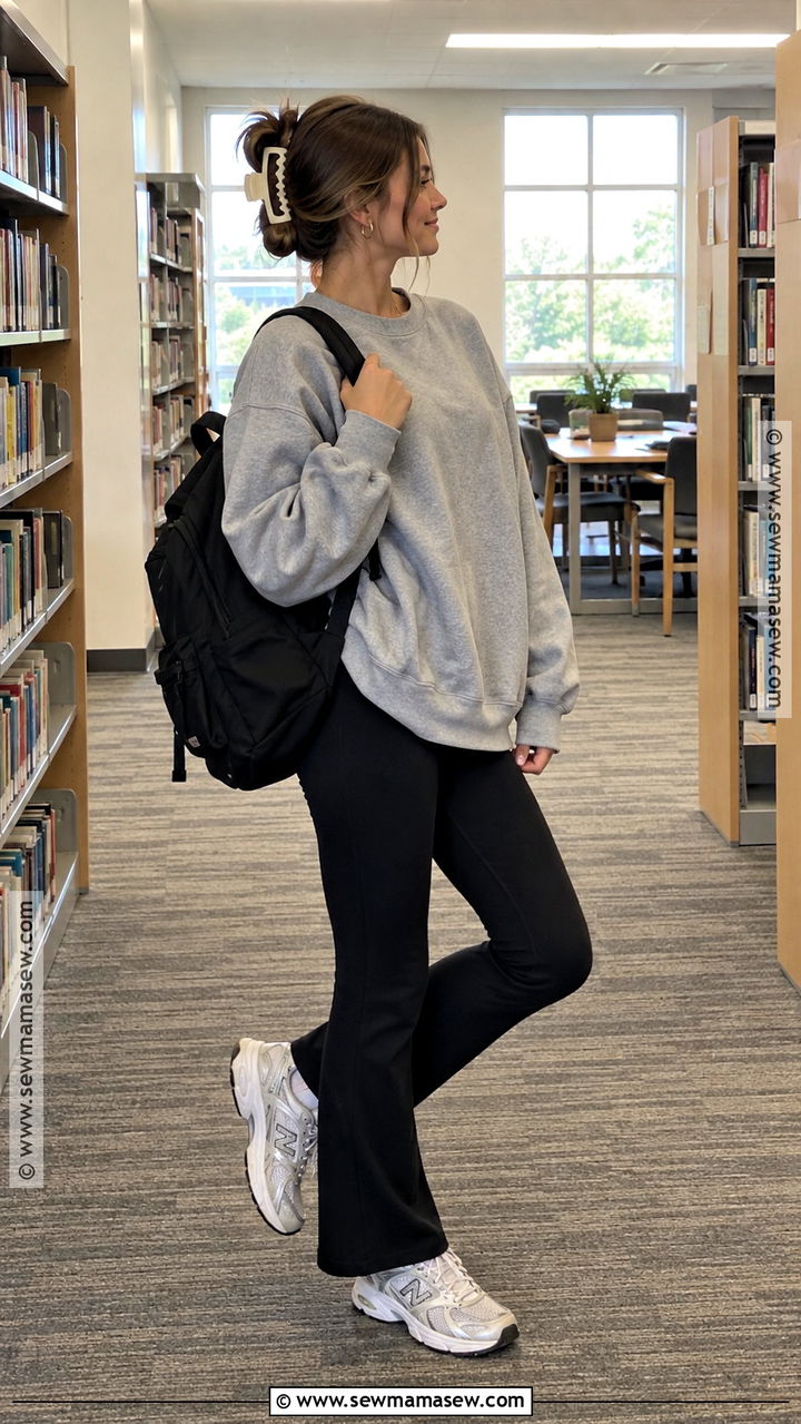 Flared Leggings And Oversized Sweatshirt Outfit - 20 back to school outfits teen for girls