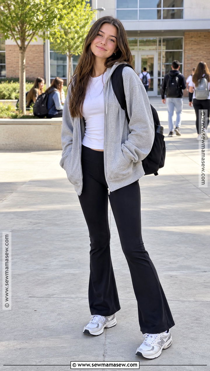 Flared Leggings And Zip Hoodie High School Outfit - 25 back to school fits highschool
