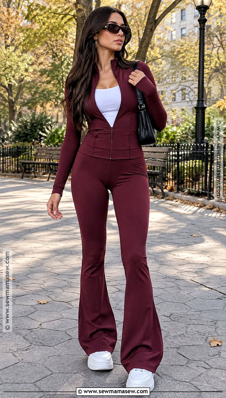 Flared Leggings And Zip Jacket Y2K Autumn Outfit - 25 y2k autumn outfits