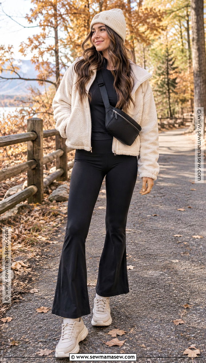Flared Leggings With Fleece Jacket - 25 flared leggings outfit fall