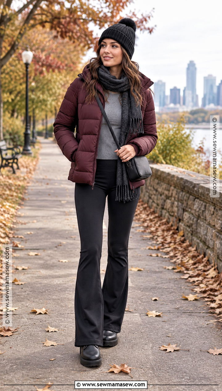 Flared Leggings With Puffer Jacket - 25 flared leggings outfit fall