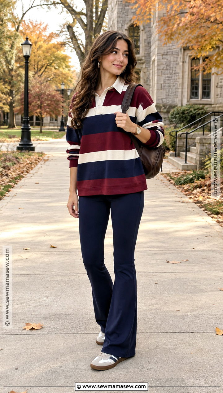 Flared Leggings With Rugby Shirt - 25 flared leggings outfit fall