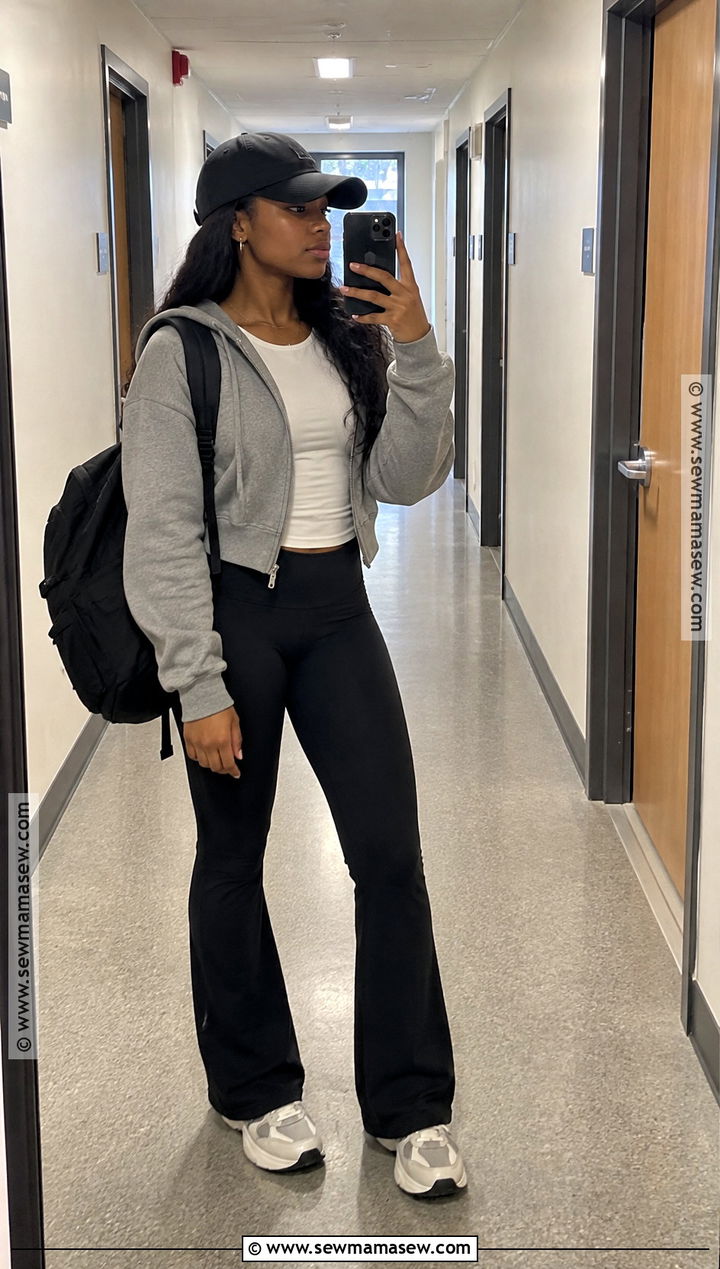 Flared Leggings and Zip Up Hoodie Outfit - 15 shein back to school outfits for black women