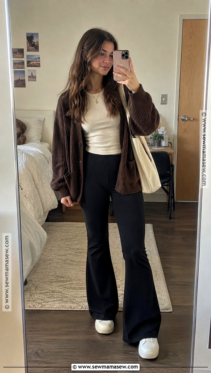 Flared Pants And Oversized Cardigan Back To School Outfit - 20 outfit ideas for back to school