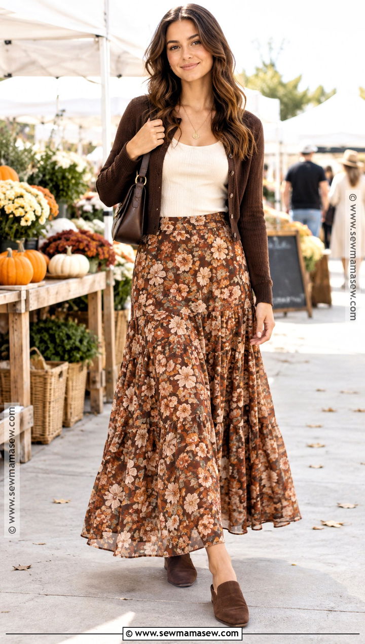 Flat Mules With A Maxi Skirt And Cardigan - 15 Fall Fashion Flat Options Ideas