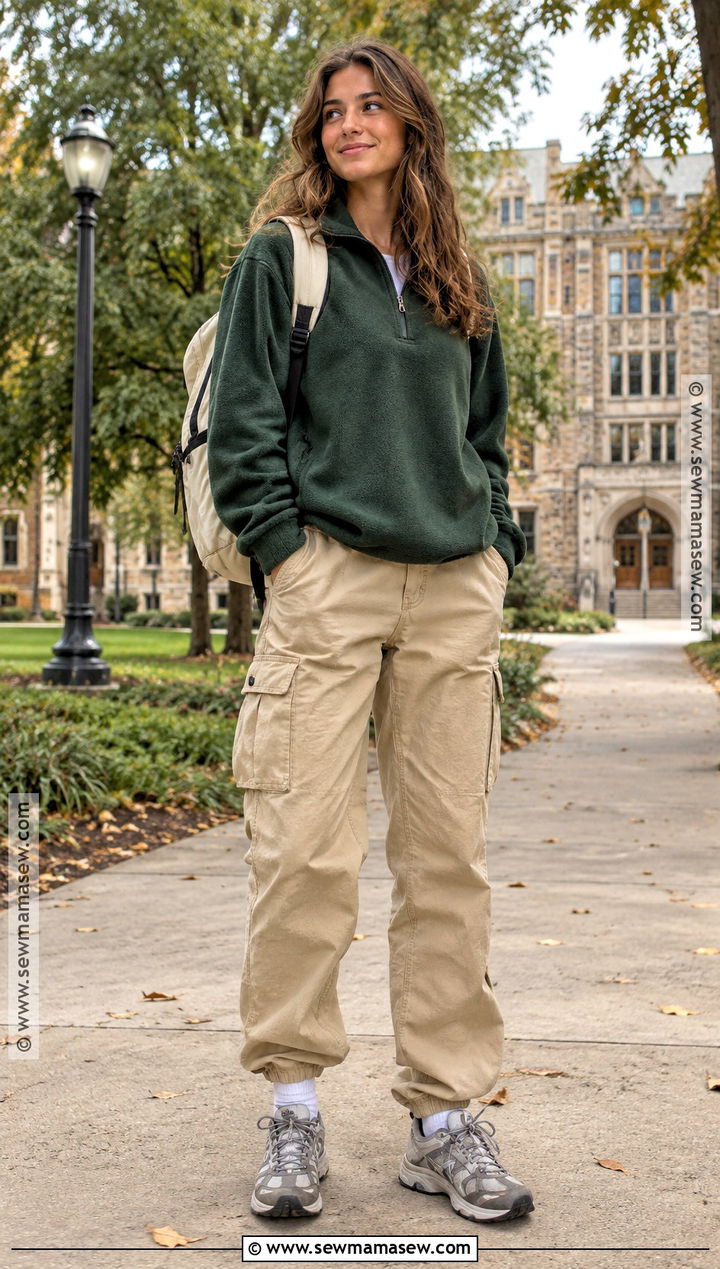 Fleece And Cargo Pants Granola Outfit - 15 Back To School Granola Outfits