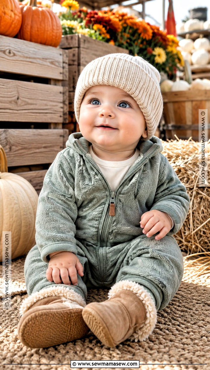 Fleece Baby Romper With Beanie And Booties - 15 cozy fall baby outfit ideas
