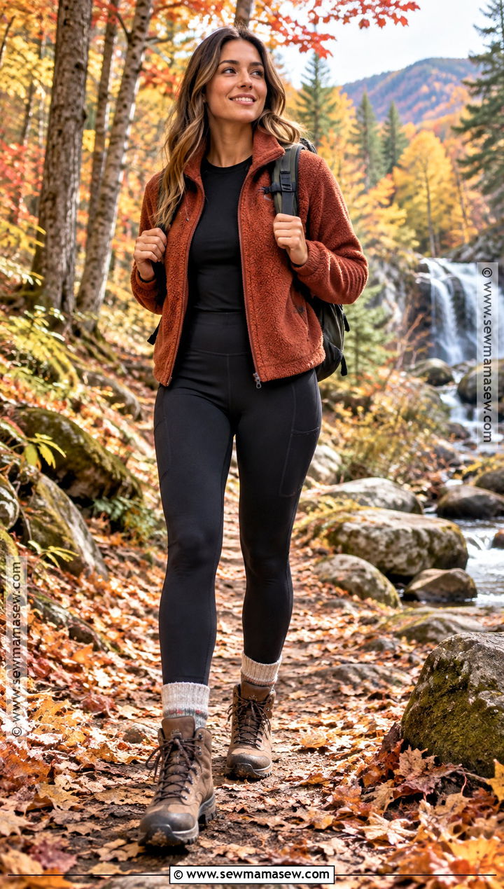 Fleece Jacket And Black Hiking Leggings Outfit - 25 fall hiking outfits