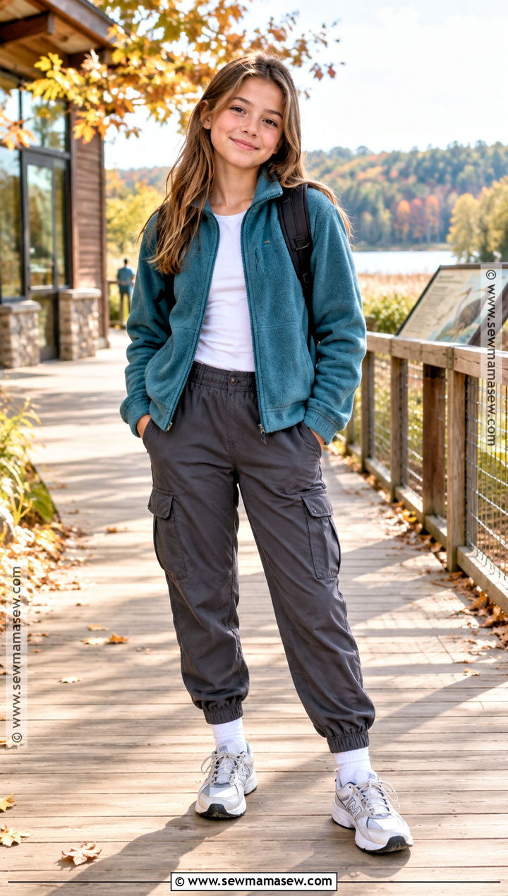 Fleece Jacket And Cargo Joggers Fall Outfit - 20 fall outfits for girls 10-12