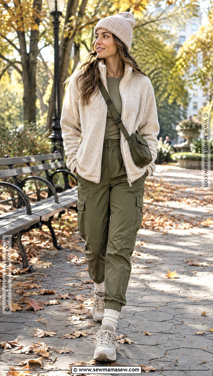 Fleece Jacket And Cargo Pants Fall Outfit - 20 cozy fall aesthetic outfit ideas