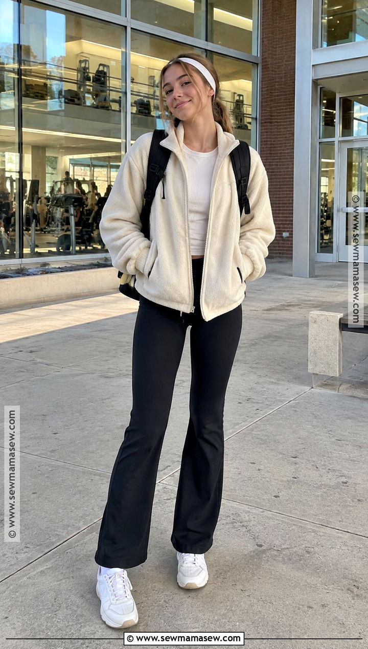 Fleece Jacket And Flare Leggings School Outfit - 20 cold fall outfits school