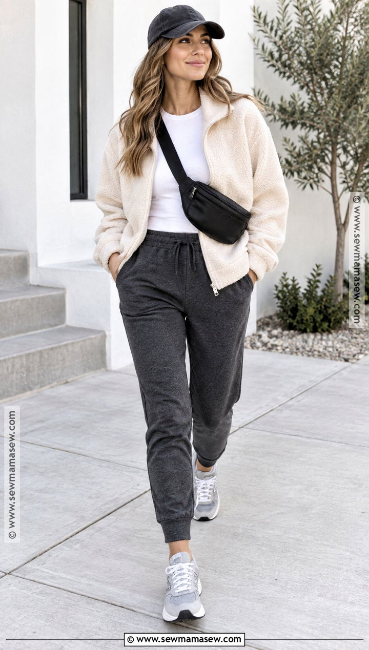 Fleece Jacket And Joggers Fall Outfit - 30 cozy fall outfits